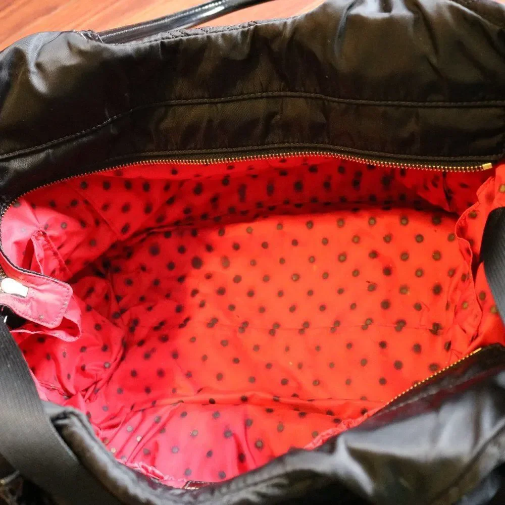 Kate Spade Large Quilted Nylon Black Diaper Bag patent leather handles Crossbody